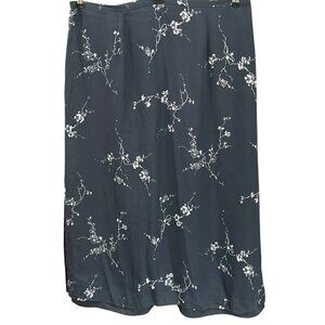 Vintage Y2K Rena Rowan Plus Size Navy Blue Floral Silk Maxi Skirt 24W Whimsigoth